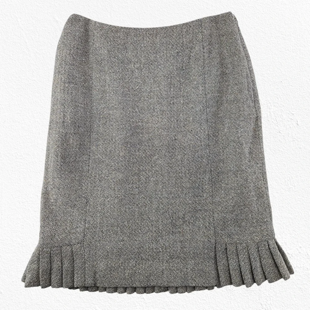 Y2K 2000s Ann Taylor Taupe Gray Tweed Wool Blend Pleated Hem Skirt Gray Size 4P